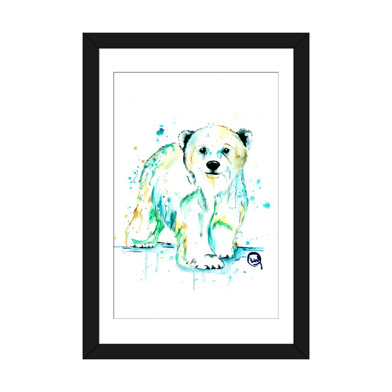 « polar bear baby »-impression sur toile tendue, H 24 po x l 16 po x P 1 po, Papier avec cadre noir, Blanc