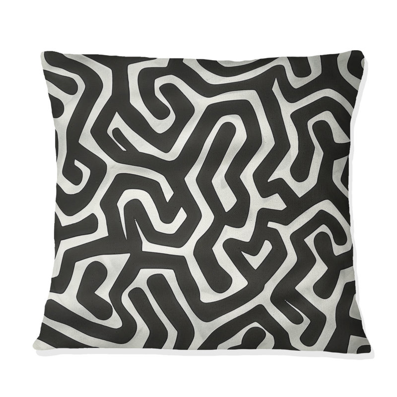 Coussin noir Midcentury Maze II - Midcentury, H 18 po x l 18 po