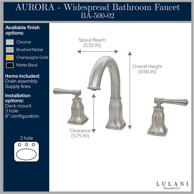 Aurora Brushed Nickel High Arc Double Handle Bathroom Faucet