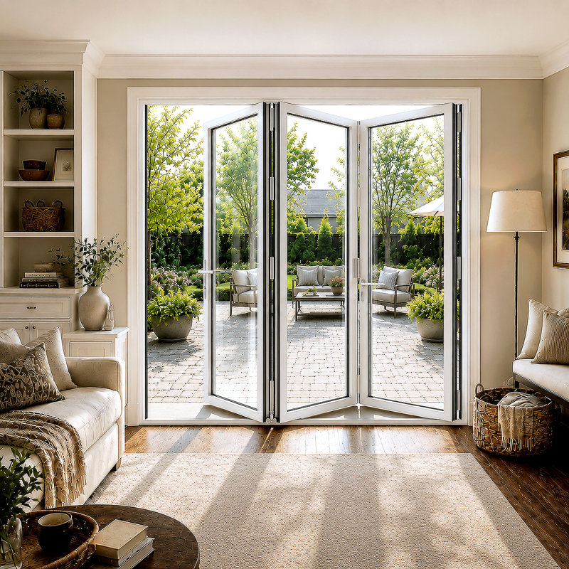 Porte pliante en aluminium pliante à gauche en verre blanc l 96 po x H 96 po (3 + 0), Blanc