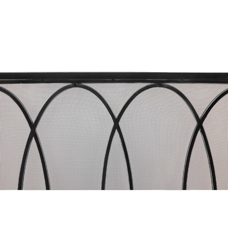 Parisian 3 Panel Iron Fireplace Screen, Flat Black