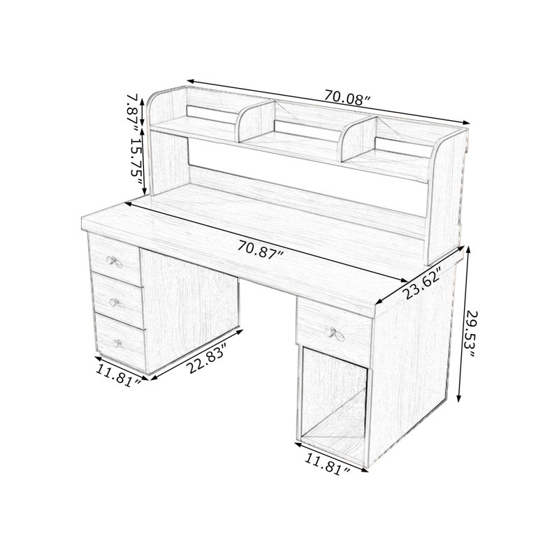 Bureaux rectangulaires en bois massif noyer, 53.15" H x 70.87" W x 23.62" D