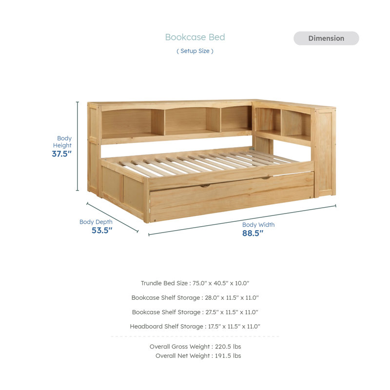Lit plateforme simple en bois avec lit gigogne Sabio, Beige, Bois massif