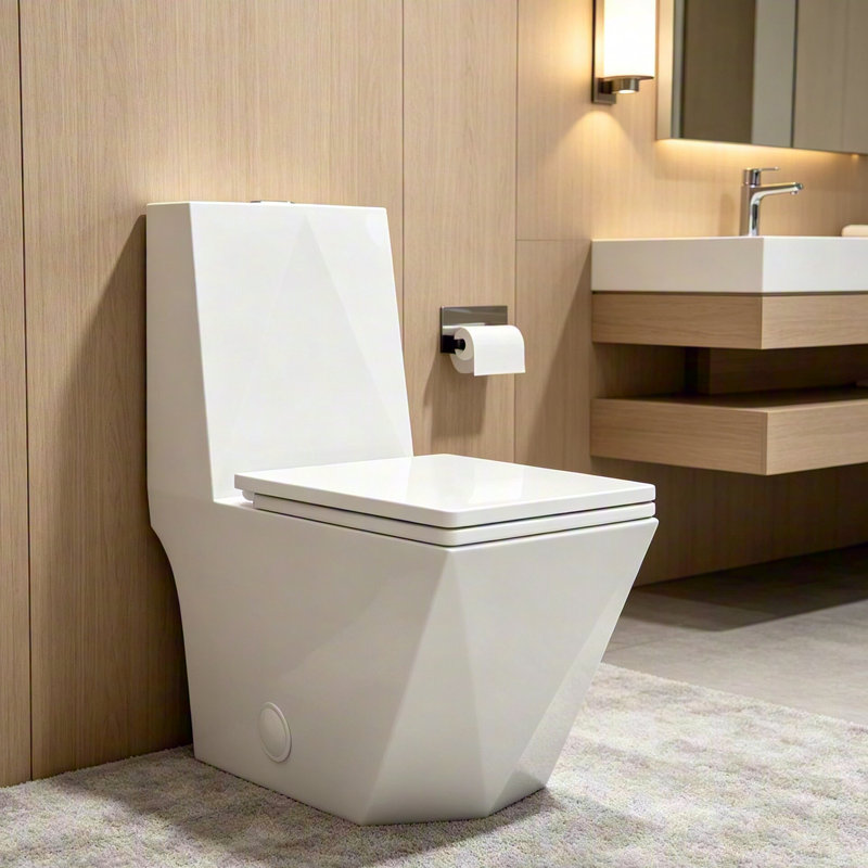 Yingze Elongated One Piece Toilet, ADA 17" Chair Height, Dual Flush 1.1/1.6 GPF, Soft Close Seat, Seamless Skirted Ceramic Toilet, White