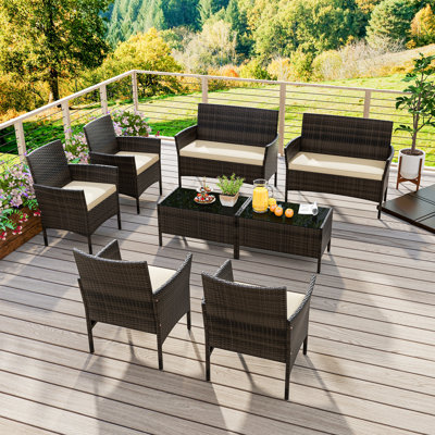 Klea Wicker 8 - Person Patio Conversation Set with Cushions