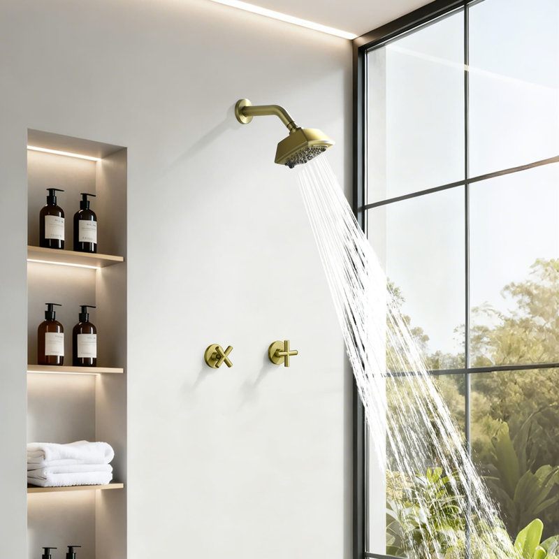 5 Inch Wall Mount Shower System 2 Handle Shower Faucet Set 6 Spray Brass High-Pressure Shower Trim Kit With Rough-In Valve