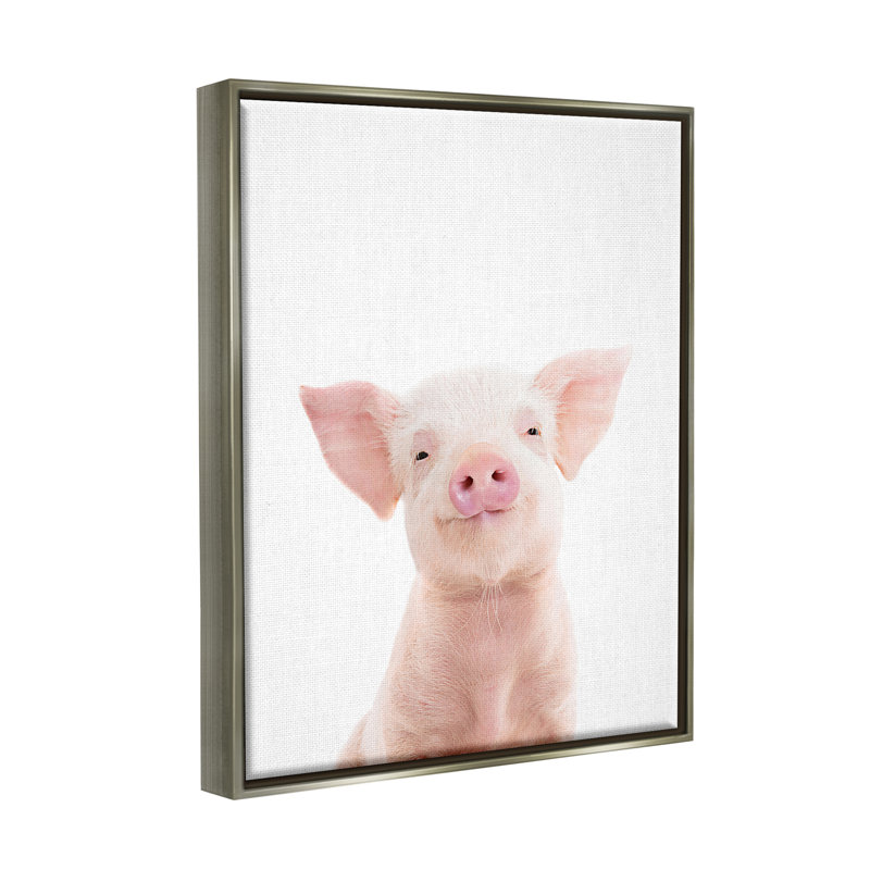 Sourire de cochon rose par Sissi et Seb, H 31 po x l 25 po x P 1,7 po, Cadre flottant gris lustré