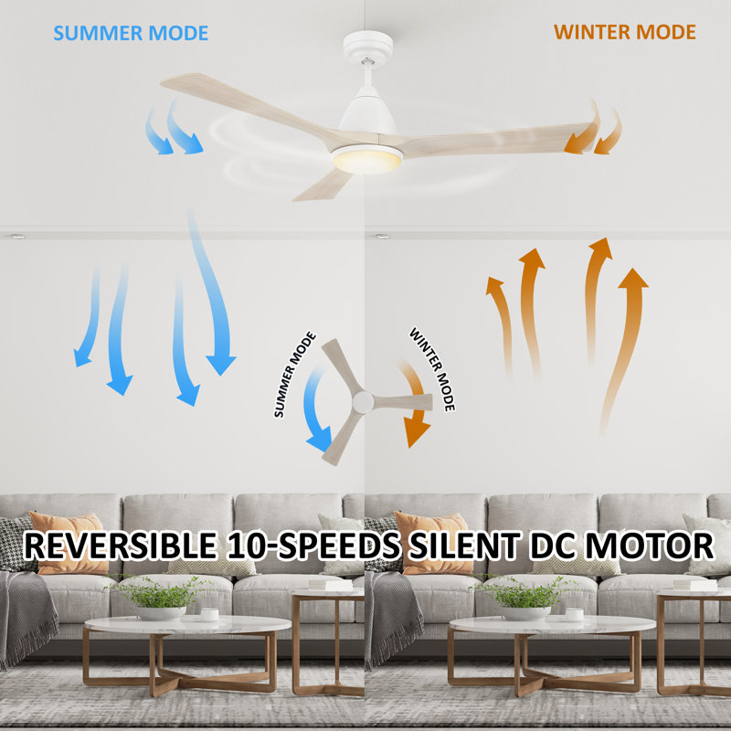 Gedin 52” Ceiling Fan with Light and Solid Wood Fan Blades