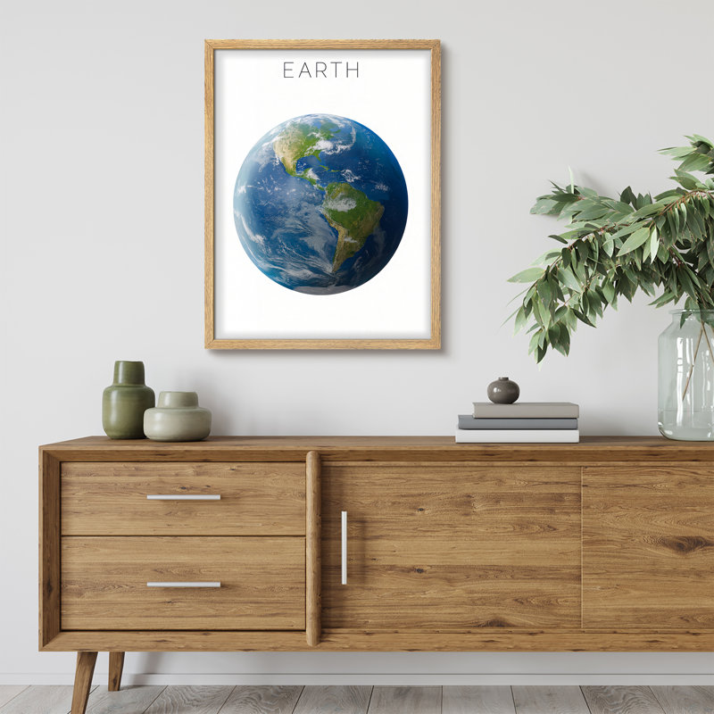 Reproduction d'art mural Earth Earth - Art encadré éducatif inspiré de l'astronomie moderne, H 14 po x l 11 po, Blanc