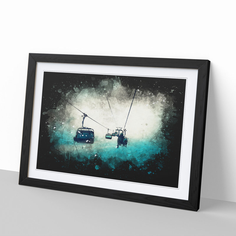 Ski Lift - Single Picture Frame Print on Wood, 48cm H x 65cm W x 2cm D, Black Framed