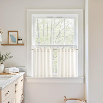  Kitchen Curtains for Small Windows 2 Tier Panels Back Tab Pocket Burlap Linen Sheer Cafe Curtain for Bathroom Cabinet,Farmhouse Window Covering