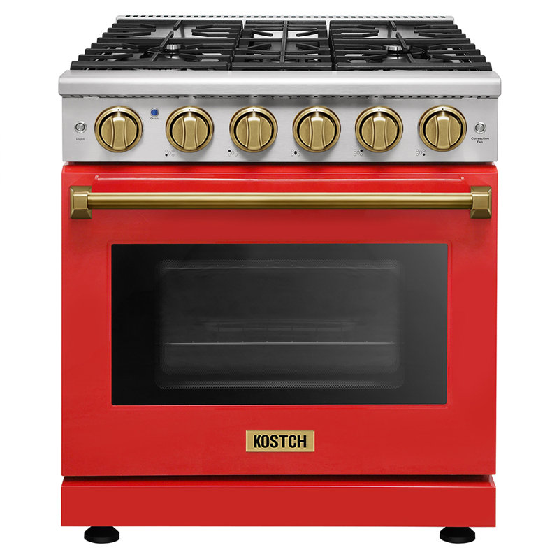 Cuisinière au gaz naturel autoportante de 4,55 pieds cubes avec cuisinière à gaz 30 po Kostch, Rouge, Bronze, Natural Gas
