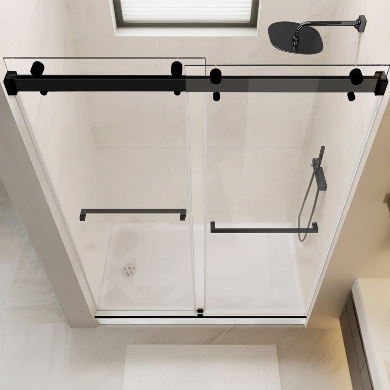 60"W x 76"H Sliding Shower Door, 3/8”(10mm) Tempered Glass, Stainless Steel Track, Smooth Glide with Buffer, Adjustable 4” Range, Left/Right Installation