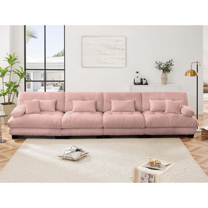 Canapé en chenille, Rose, H 35,4 po x l 94,4 po x P 36 po, 2