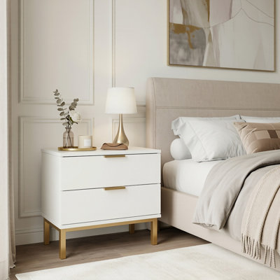 19.7" 2-Drawer Nightstand With Metal Legs