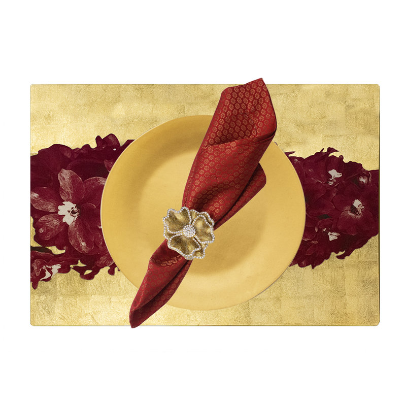 Gold Red Floral Lacquer Placemat