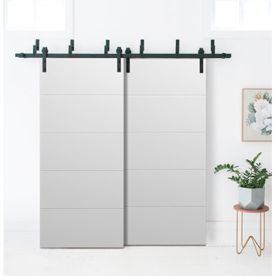 Portes de grange de grange avec quincaillerie 6,6 pi | Planum blanc mat 0770 peint | Ensemble de rails robustes en acier robuste | Double porte coulissante - 56 po x 80 po (2 x 28 x 80)