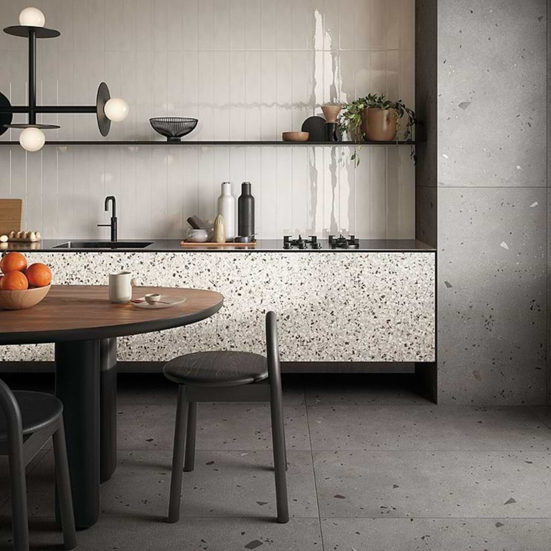 Kobe 24x48 Matte Terrazzo Look Porcelain Tile, Smoke Gray