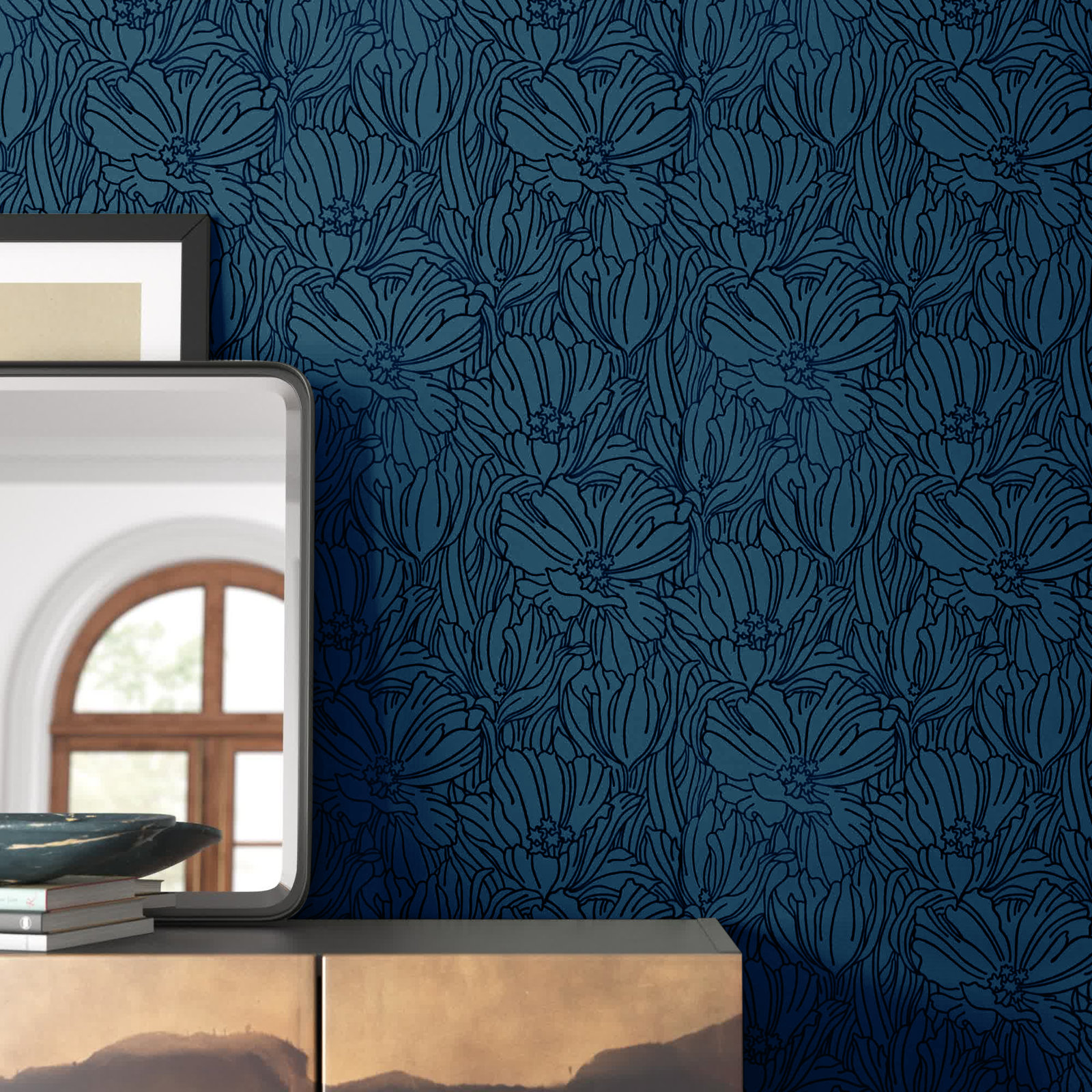 Floral Wallpaper, Blue