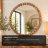 Round Hanging Wall Mirror with Natural Wood Bead Frame"