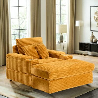 Canapé orange simple en velours côtelé avec un oreiller