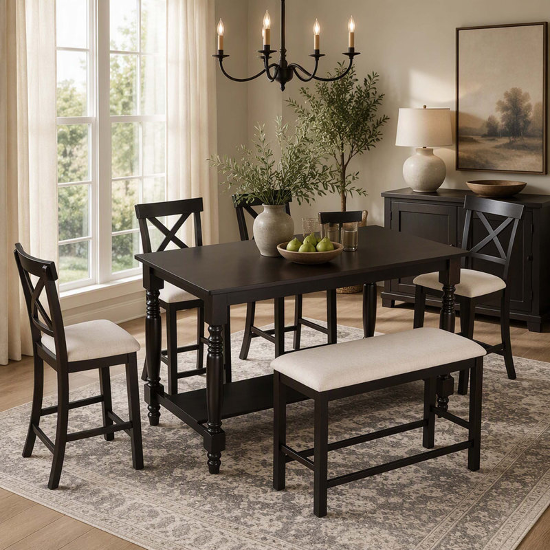 Solid Wood Top Dining Set, Espresso, Espresso