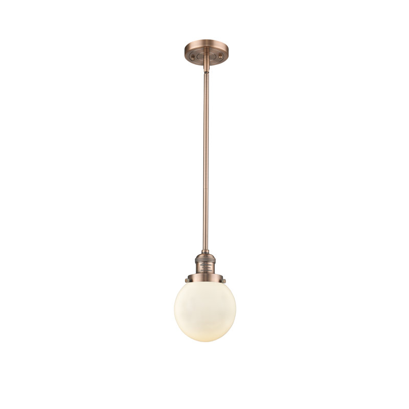 Luminaire suspendu sphère 1 lumière Zarmayr, Boîtier blanc mat, Ampoule non incluse, Cuivre antique