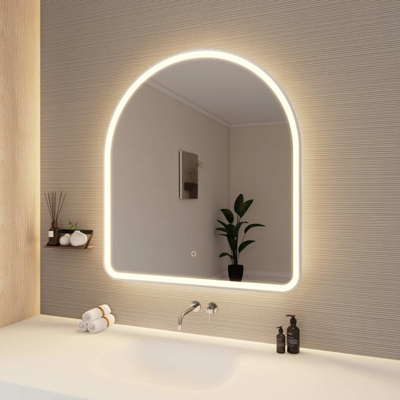 42 Inch Arch LED Front and Backlit Wall Mirror in Silver, Silver, 42" x 36"