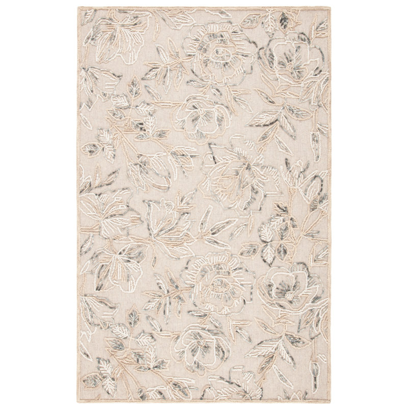 Trace Hand Tufted Wool/Cotton Floral Rug in Beige/Gray, Rectangle 8' x 10'