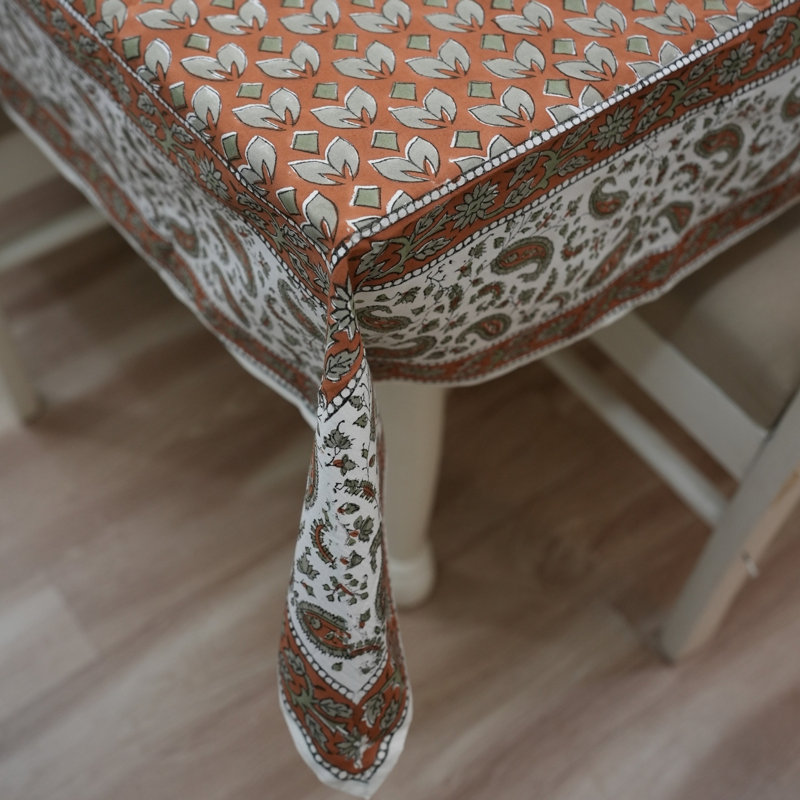 Buti Block Print Cotton Table Cover – Rustic Elegance, Titli, Rust, 60" W x 60" L