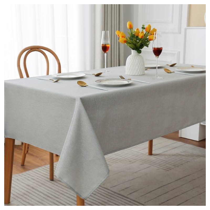 Home Decorative Glitter Rectangular Round Tablecloth Washable Table Cover, 108" L x 70" W, Grey