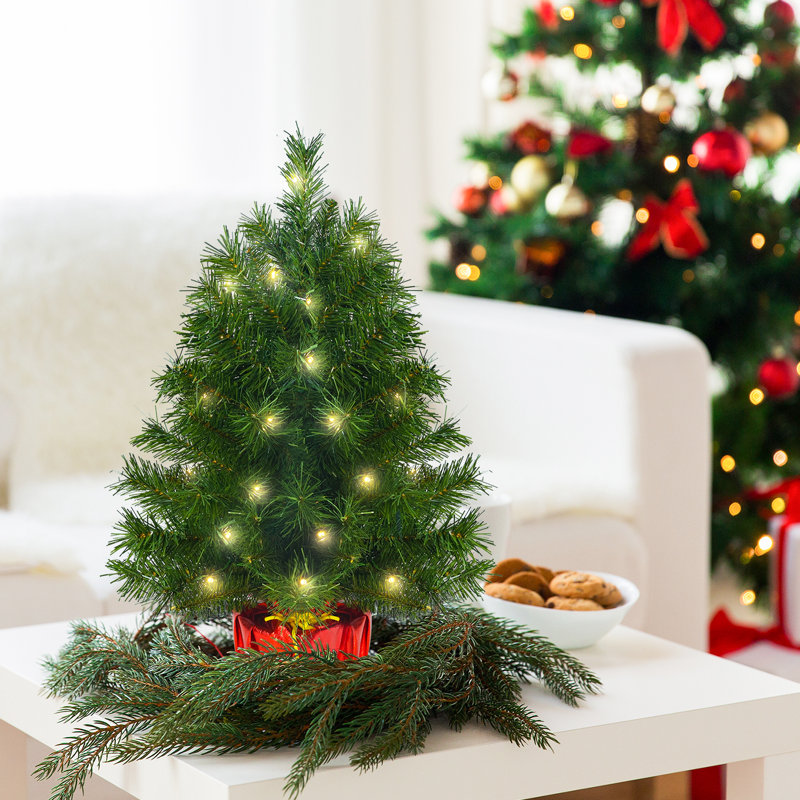 Mini arbre de Noël de table pré-éclairé avec base en toile de jute pré-éclairée