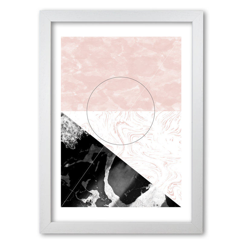 Black And Pink Marble Abstract Rectangle Shapes - Print, 30 cm H x 21 cm W x 5 cm D, White Grain Frame