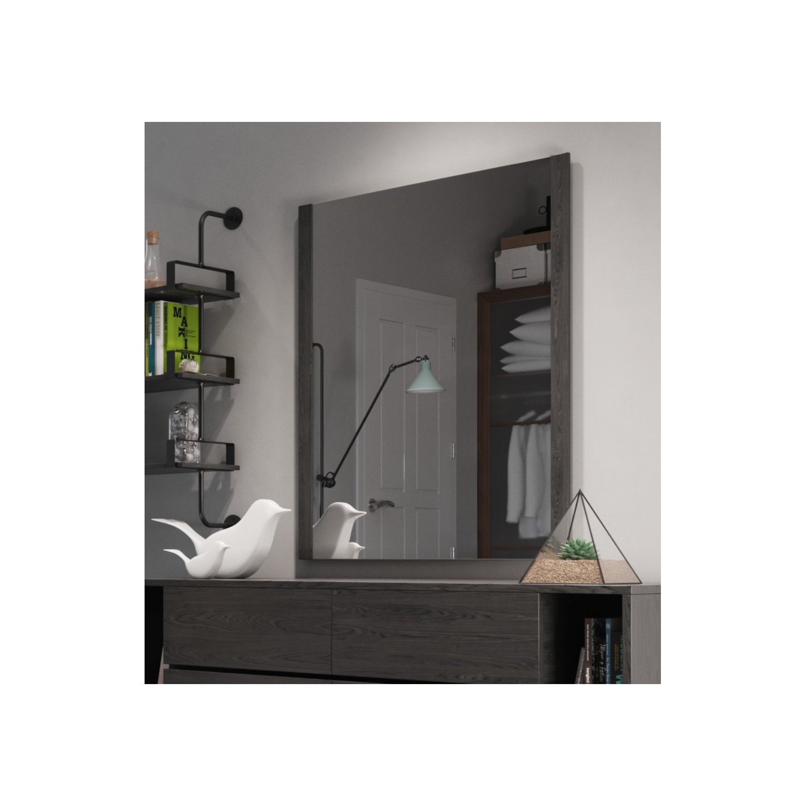 Amalie Rectangle Wall Mirror, Gray