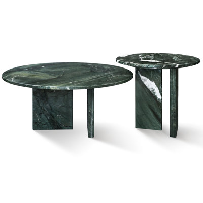 Natural Marble Coffee Table - Round Polished Luxury Option For Primary Living Space, Unique Veining Pattern, 70Cm And 45Cm Style,