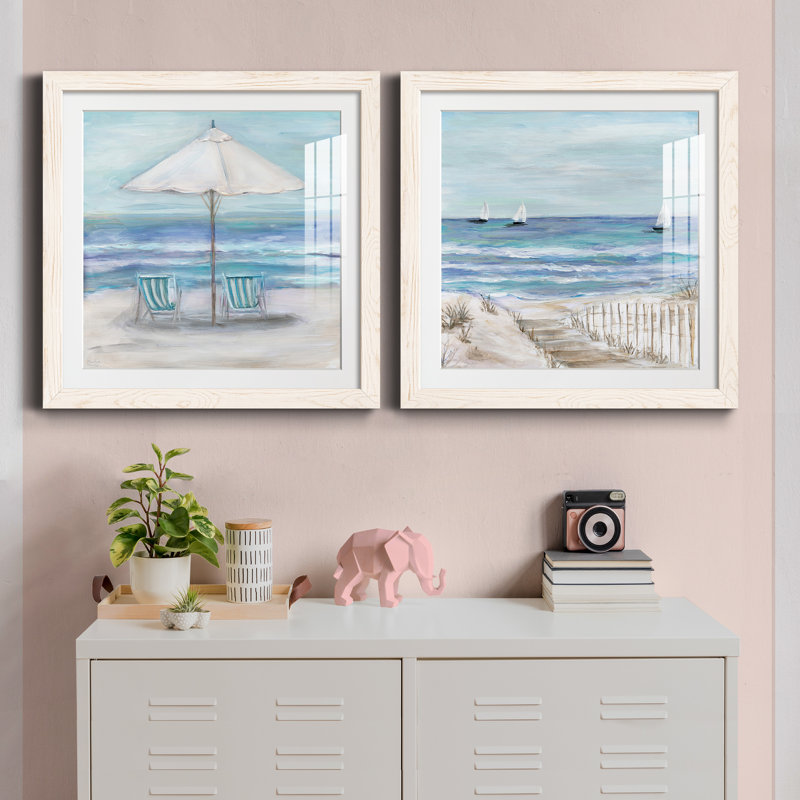 Gulf Shores II - ensemble de 2 peintures, H 17 po x l 34 po, Papier dans un cadre photo, Blanc