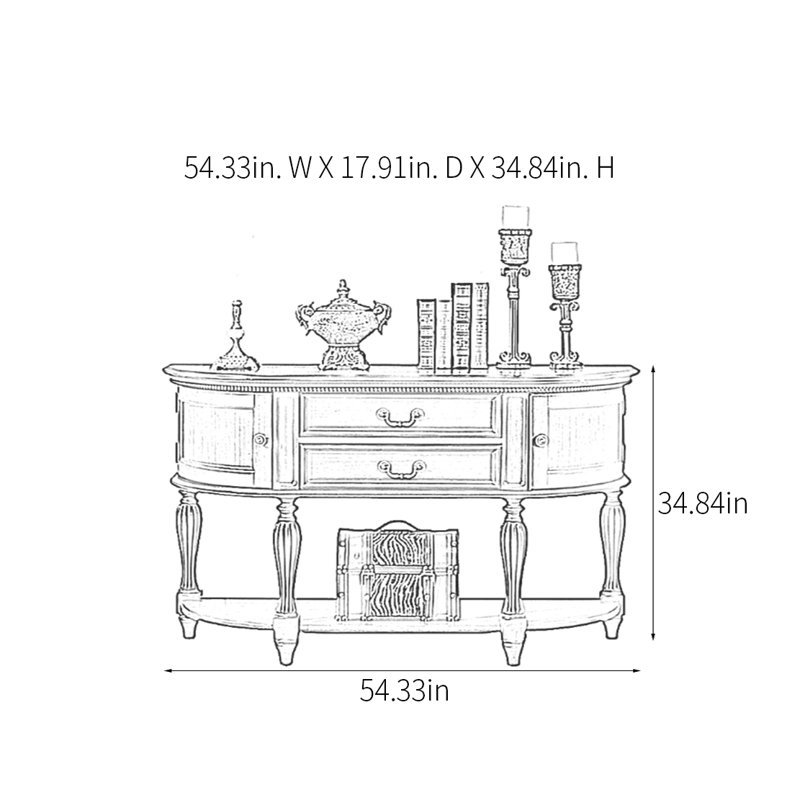 Rural Classical Console Table, 34.84" H x 54.33" W × 17.91" D