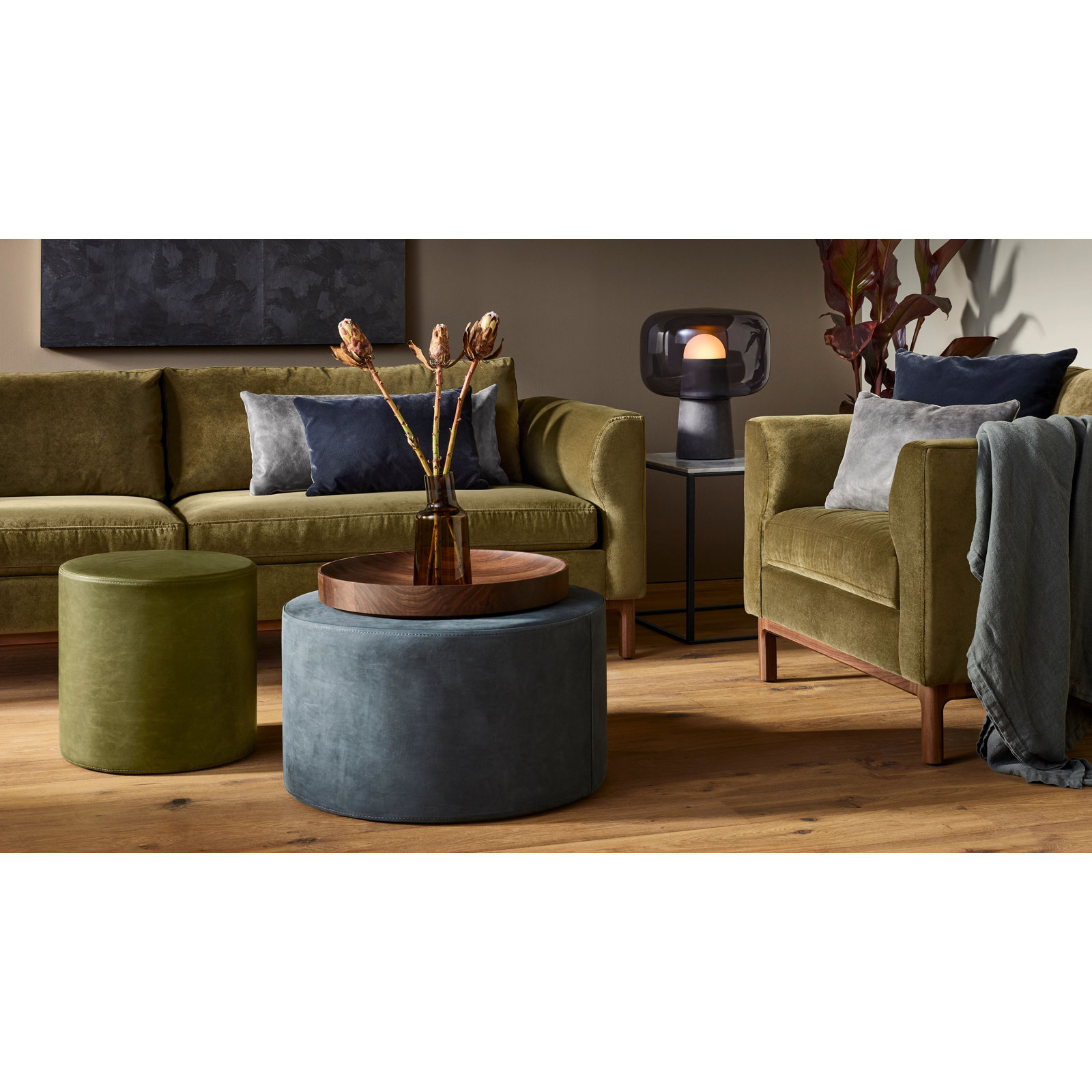 Bumper Upholstered Pouf, Vesper Olive
