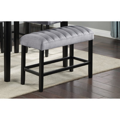 Counter Height Bench For Dining Area - Gray/black Velvet, Solid Wood Transitional Gray Black Wood, Velvet Upholstered Seat