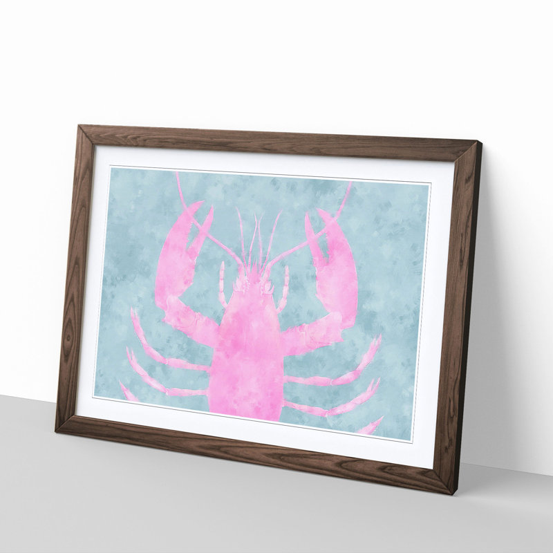 Pink and Duck Egg Blue Lobster 1 Piece Single Picture Frame Wall Art, 24cm H x 33cm W x 2cm D, Walnut