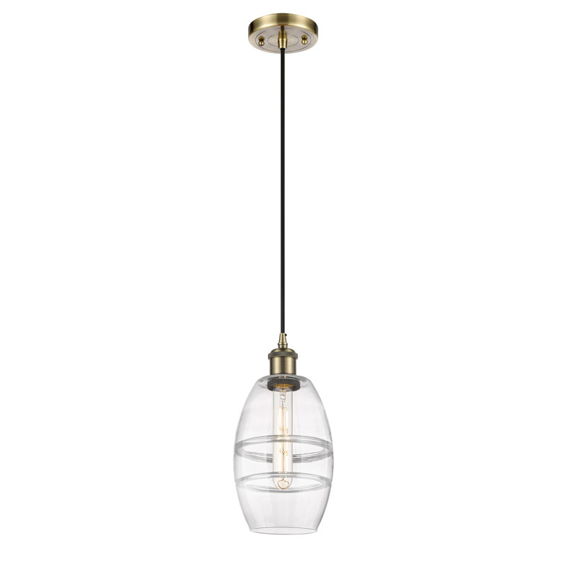 Luminaire suspendu à 1 lumière Ballston Bettylou, H 8,13 po x l 5,88 po x P 5,88 po, Transparent, Laiton antique