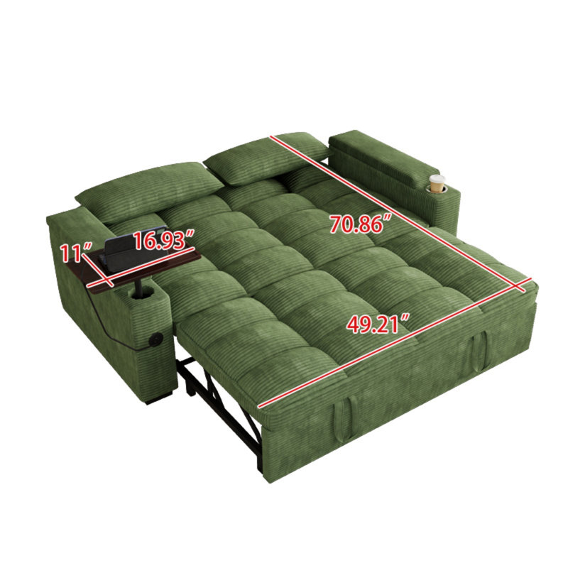 Canapé-lit convertible 3-en-1 de 65 po de largeur avec table d'appoint, Vert