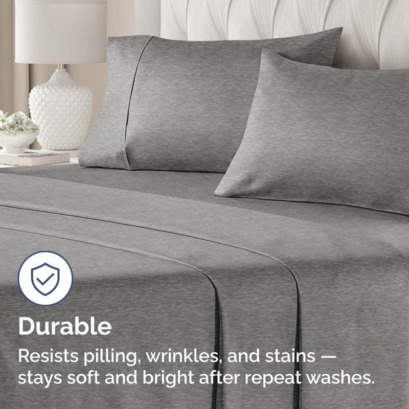 Microfiber Pillowcase Set of 2, Soft Double Brushed Pillow Covers, Breathable & Easy Care, Heathered Gray, Queen