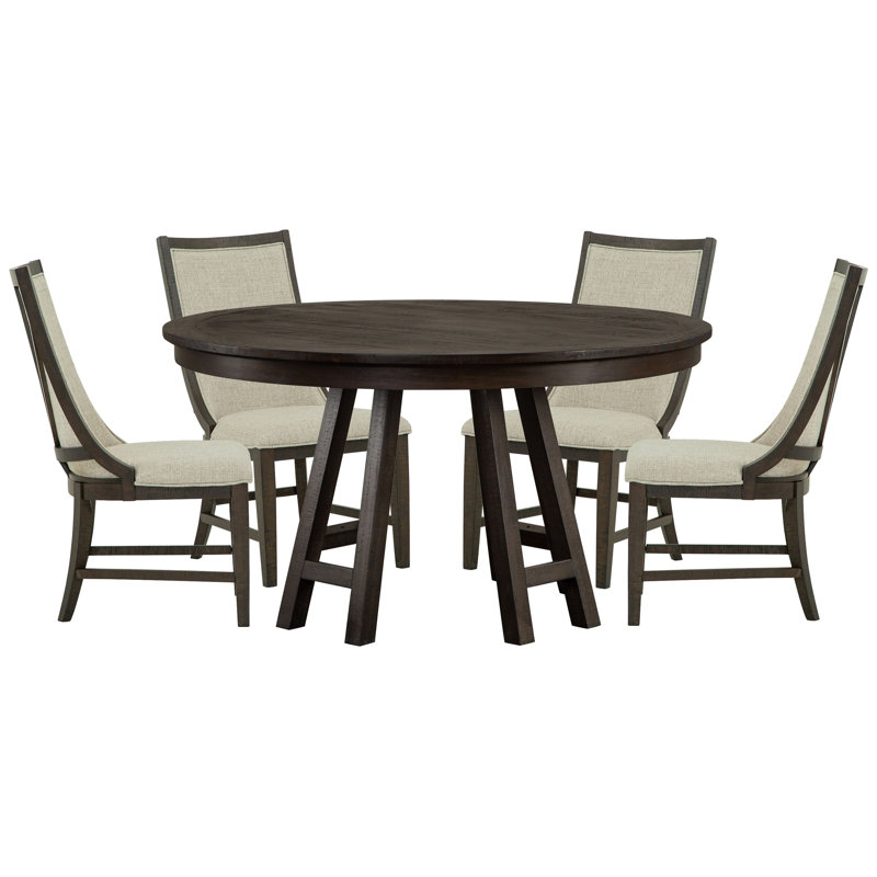 52" Round Dining Table With 4 Host Chairs, Gray, 5 Pieces: Table, 4 Chairs