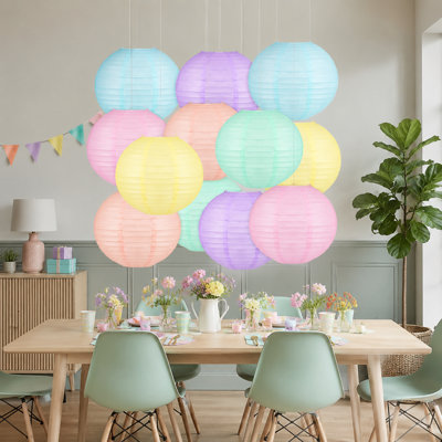 12 Colorful 10" Pastel Hanging Paper Lanterns for Classroom, Back-to-School, Wedding, and Birthday Party Decorations