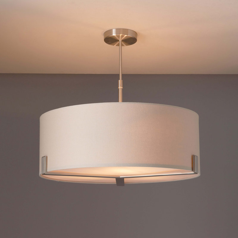Abercrombie 3 - Light Satin Nickel/Grey Fabric Drum Pendant