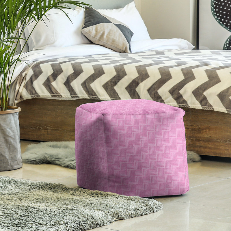 Repose-pieds cubique à rayures classic basketweave, Rose