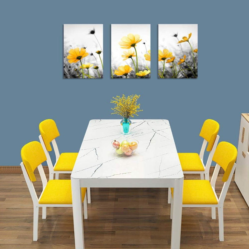 Reproduction d'art sur toile de style cosmos jaune, paquet de 3, art mural 12 x 16 pouces pour maison d'amis