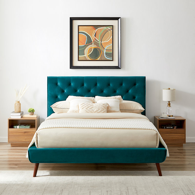 Nico Upholstered Platform Bed, Teal, Queen