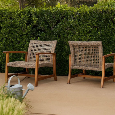 Bops Outdoor Club Chair Set Of 2, Graywash Acacia Wood, Gray Wicker